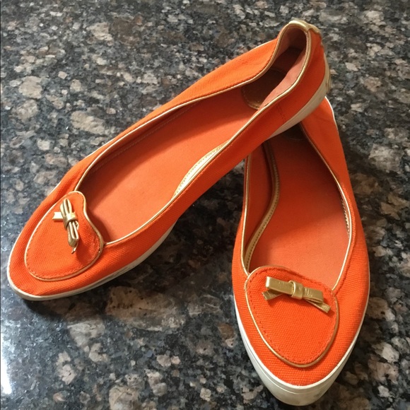 TORY BIRCH espadrilles sz 6.5 orange gold - Picture 2 of 2